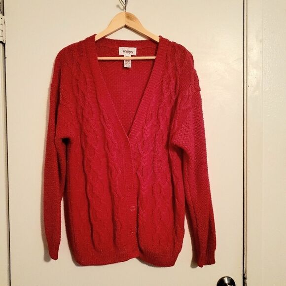 Worthington Vtg Red Cable Knit Sweater Size Large - Picture 2 of 8